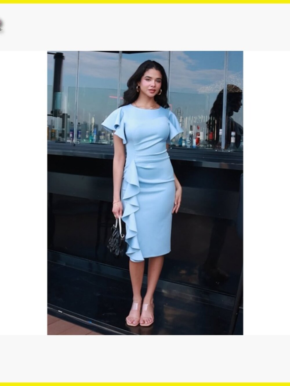 Vintage Ruffle Sleeve Bodycon Midi Dress Elegant Retro Work Formal Wear - Picture 7 of 7